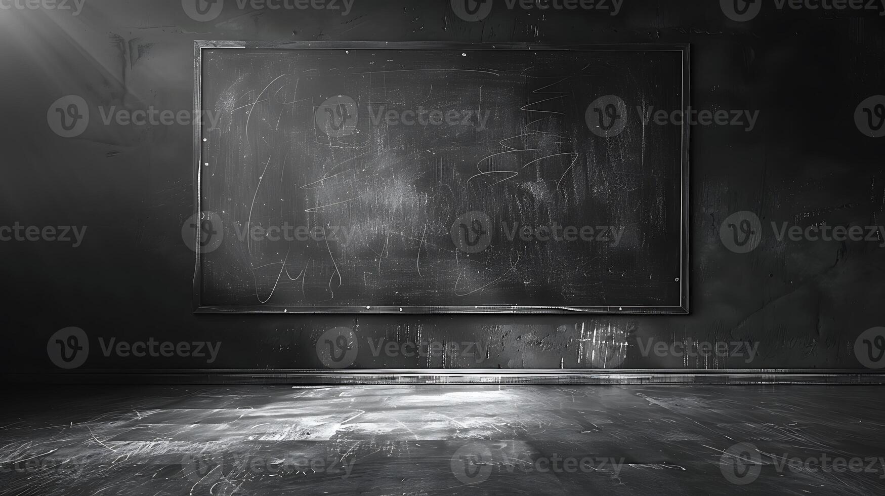 Side view of empty chalkboard, soft light, smooth texture, subtle chalk residue. photo