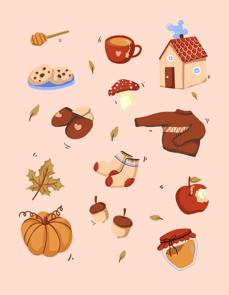 autumn sticker set vector