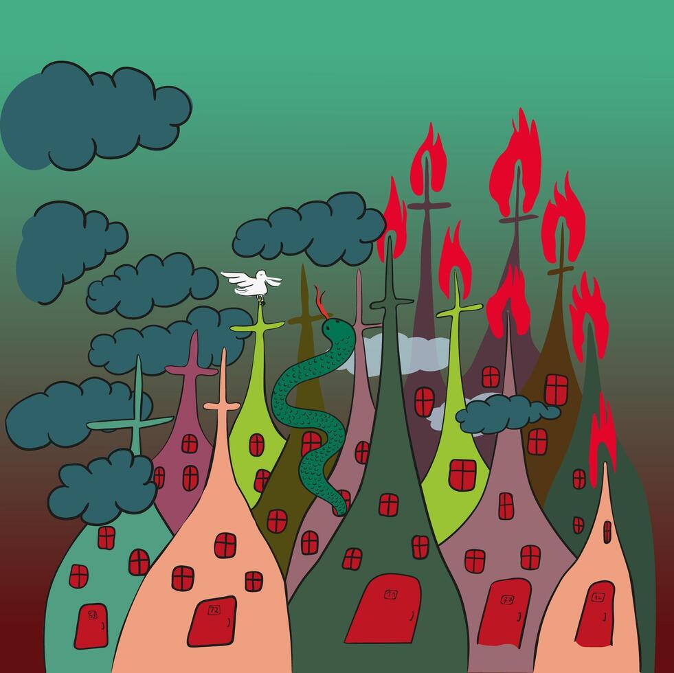 abstract city in war vector