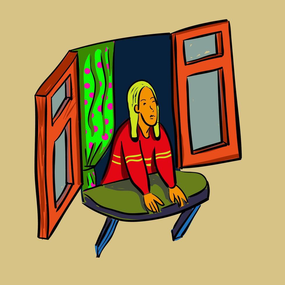 character in open window vector