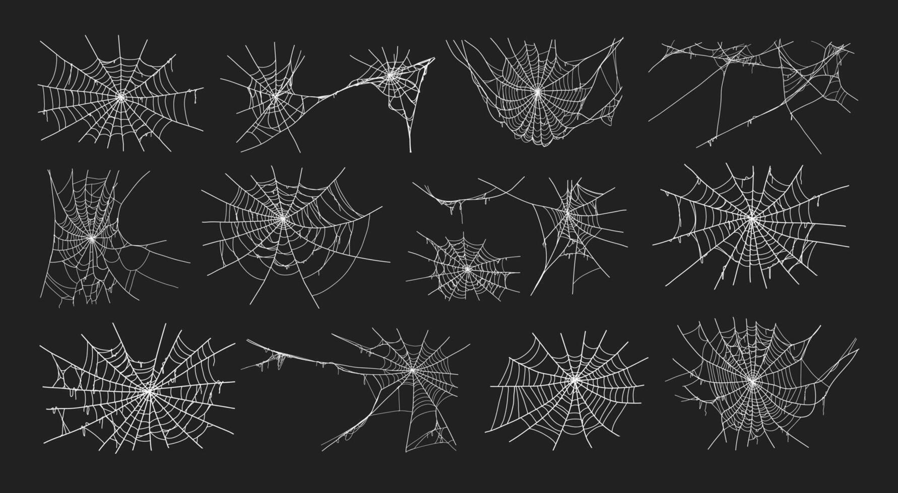 Spooky halloween old spider web with various sizes and shapes. Old cobweb set illustration. vector