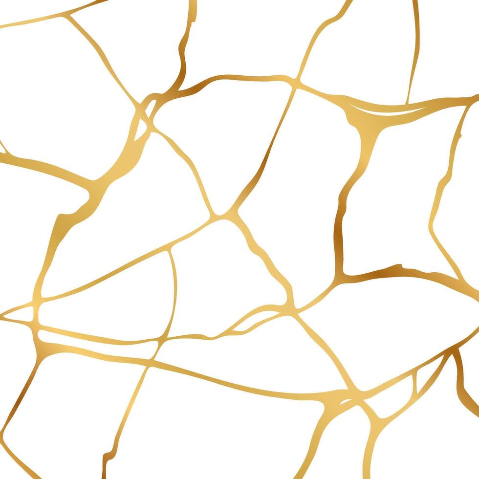 Gold kintsugi crack repair marble texture illustration isolated on white background. vector