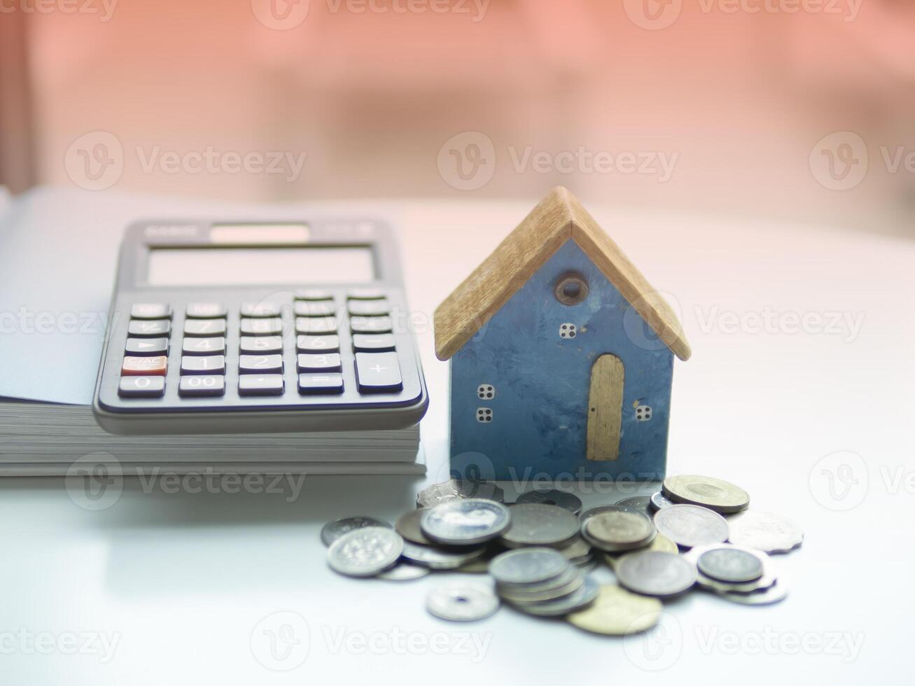 Mini house wooden, investment real estate sale property and using as property and family concept. photo