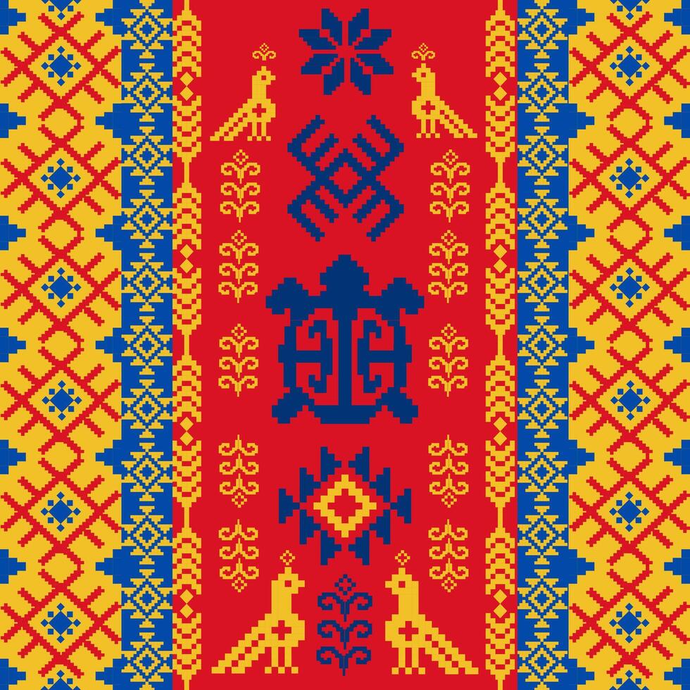 Tribal Navajo and Native american tribal Southwest Aztec ornament for textile bird and turtle pattern vector