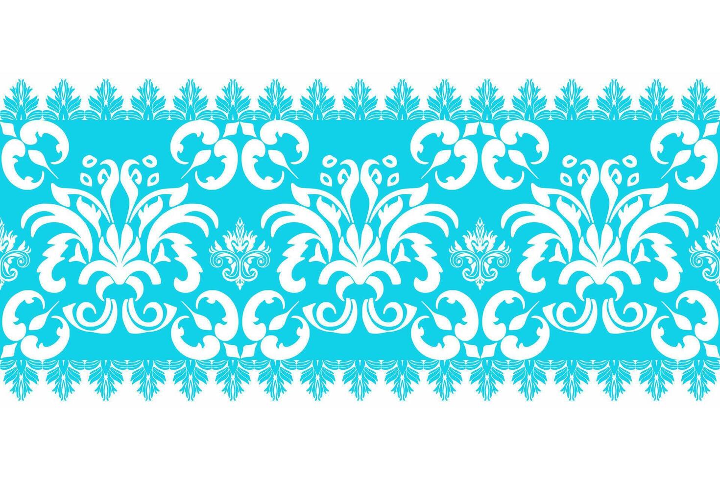 Classic Damask Bouquet Border Pattern Seamless White and Blue Baroque Style Elegant Textile Design vector