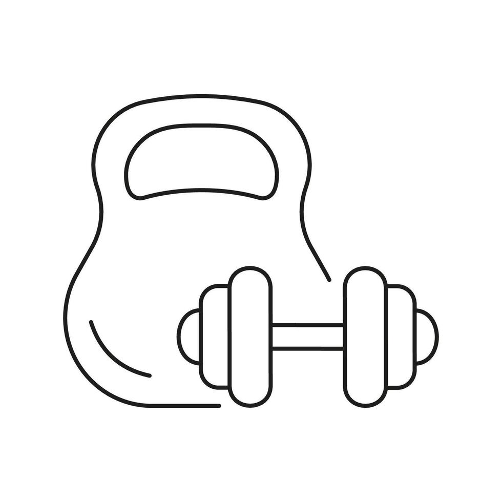Kettlebell and Dumbbell Line Icon. Strength Training, Muscle Building, Weightlifting Activities Outline Symbol. Isolated Illustration vector