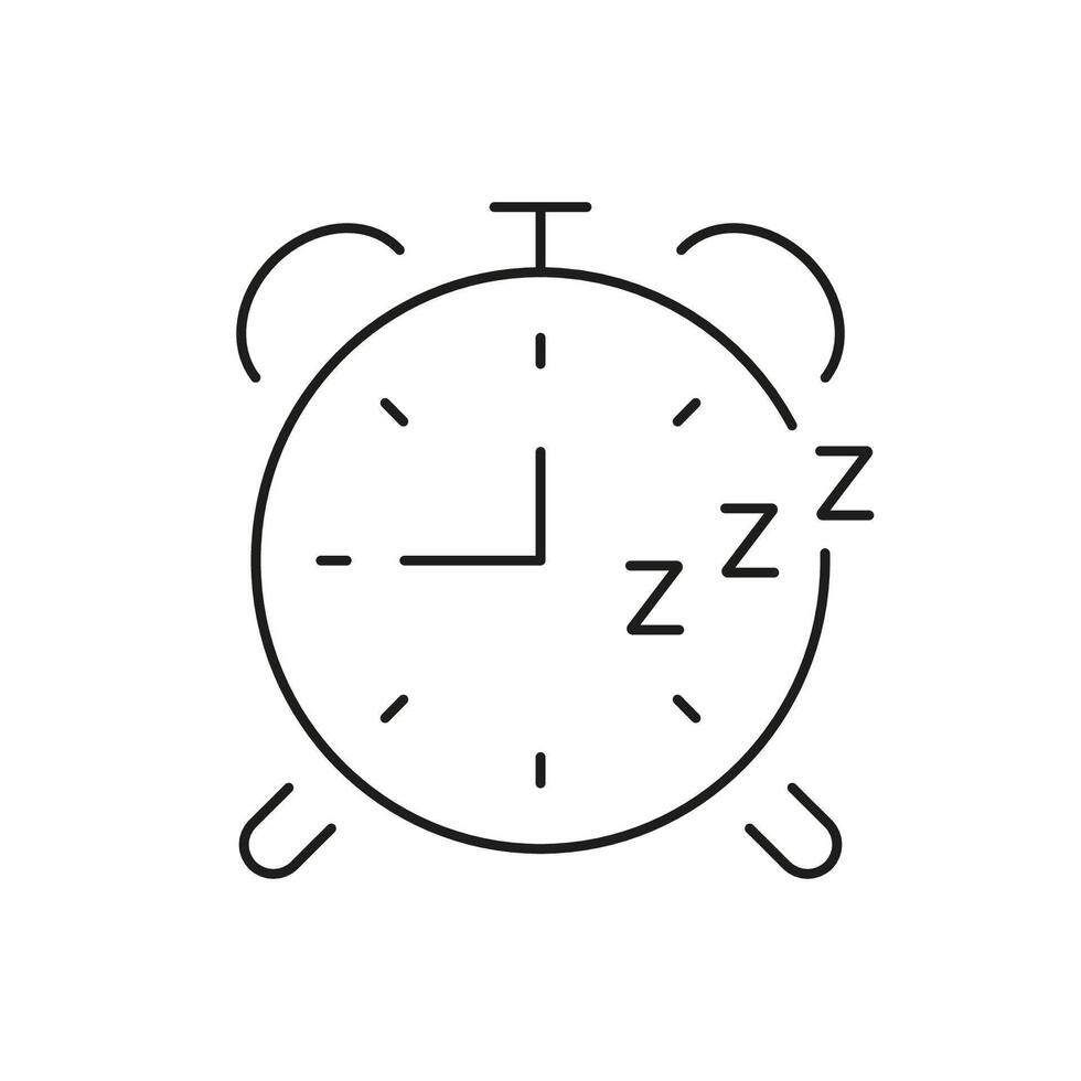 Classic Alarm Clock Line Icon, Sleep Timing Concept. Regular Sleep Schedules, Health, and Wellness. Isolated Illustration vector