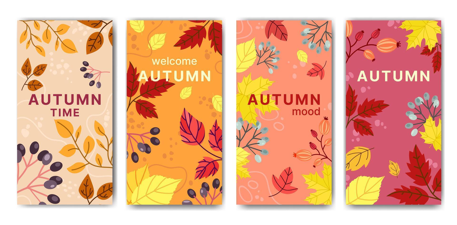 Autumn card template set with colorful falling leaves.Horizontal banners flyers leaflets and social media templates with Autumn creative design with space for your text . illustration vector