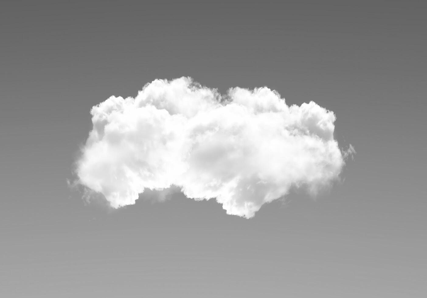 Single white cloud in the deep blue sky. Black and white monochrome grayscale photo background.