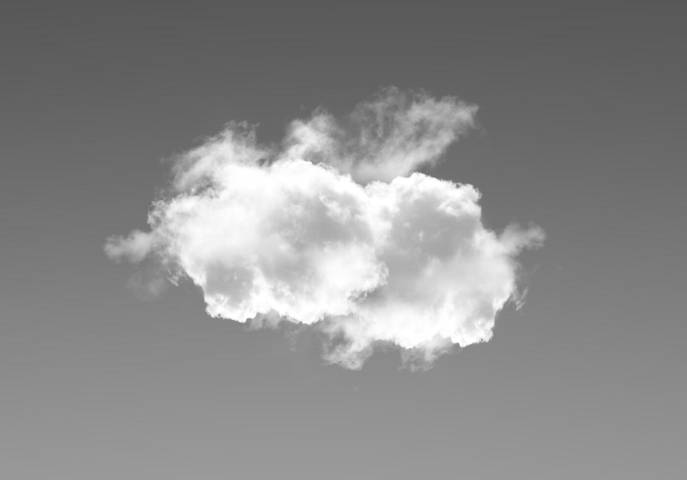 Single white cloud in the deep blue sky. Black and white monochrome grayscale photo background.