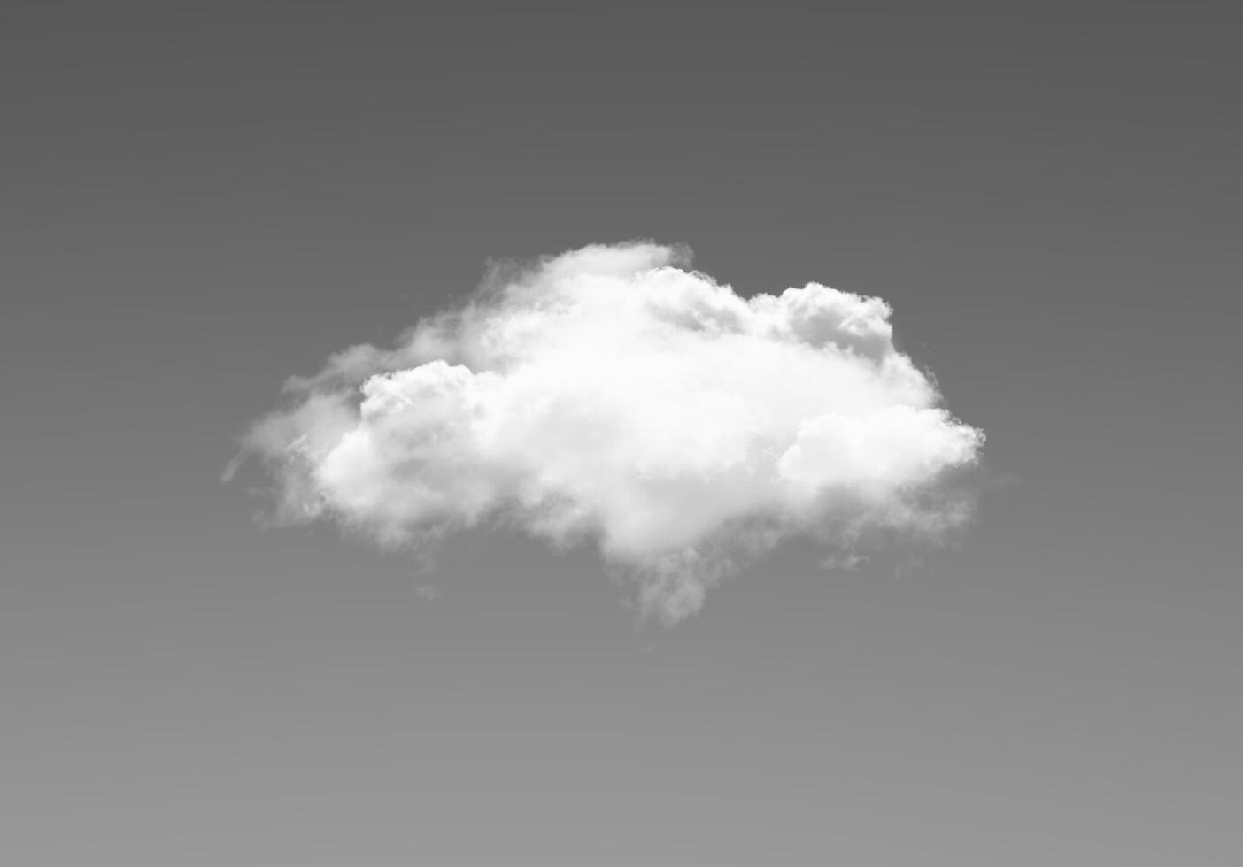 Single white cloud in the deep blue sky. Black and white monochrome grayscale photo background.