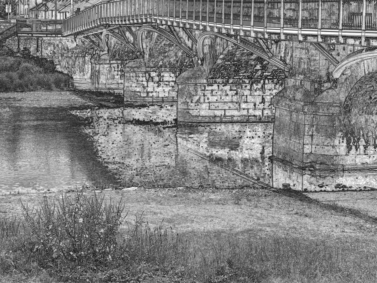 Old stone bridge in Ireland, ancient bridge made of stones and b photo