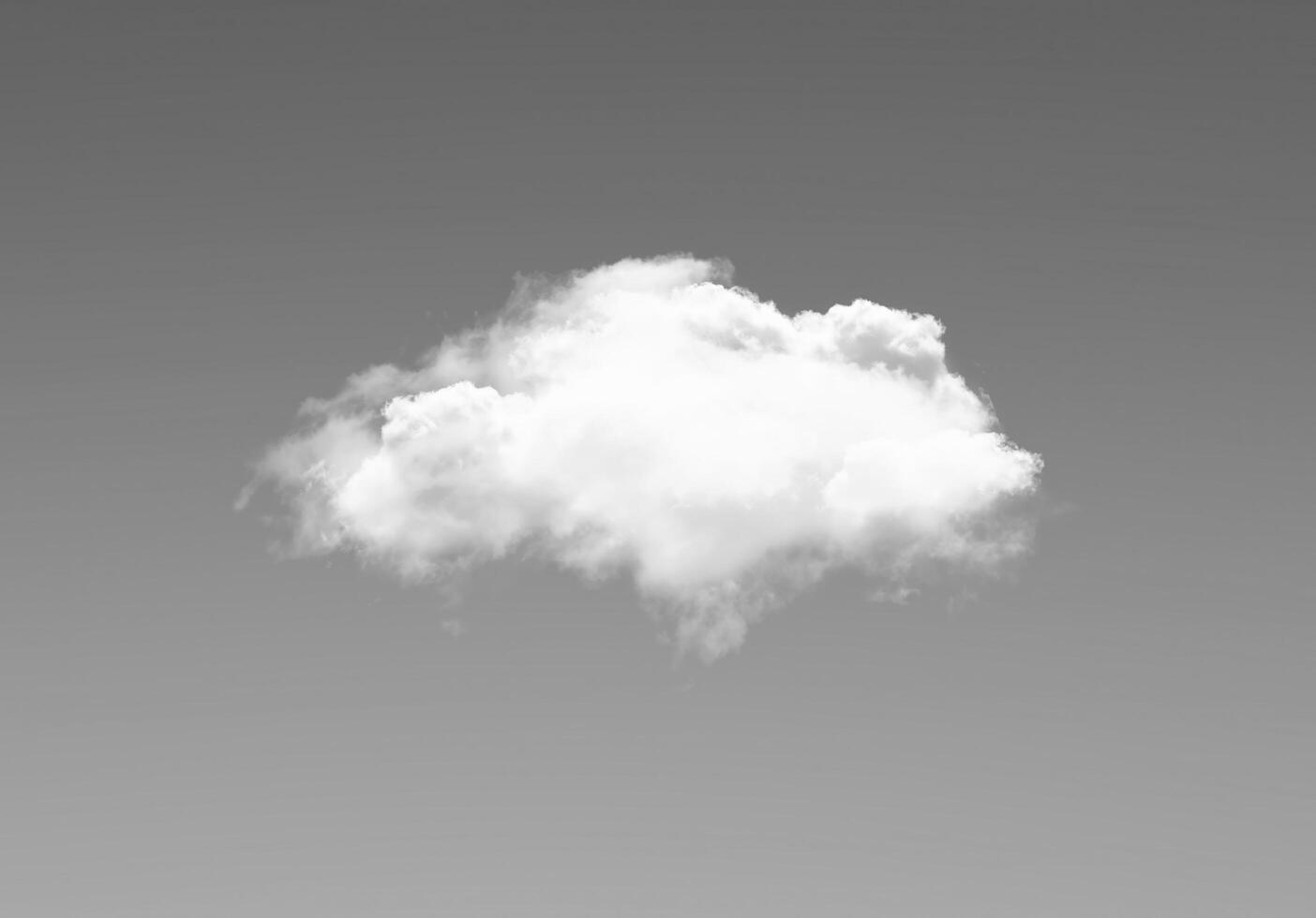 Single white cloud in the deep blue sky. Black and white monochrome grayscale photo background.