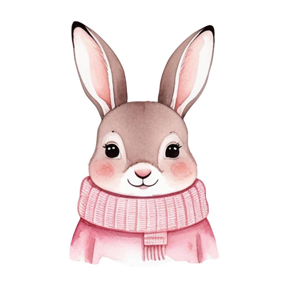 Watercolor bunny in winter clothes. Cute animals in warm clothes. Illustration with hand drawn rabbit. vector