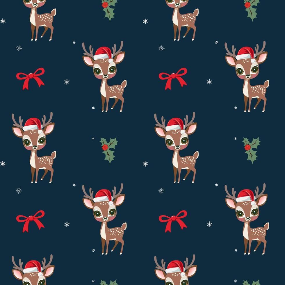 Winter seamless pattern with cute reindeer. Christmas backgrounds. New year decorations. Cartoon xmas pattern. vector