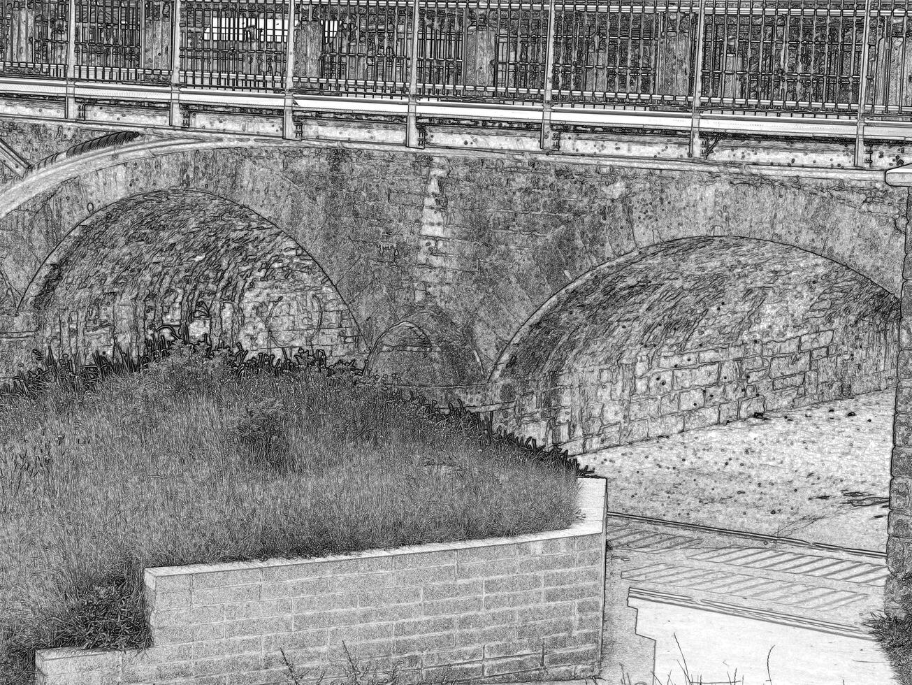 Old stone bridge in Ireland, ancient bridge made of stones and b photo