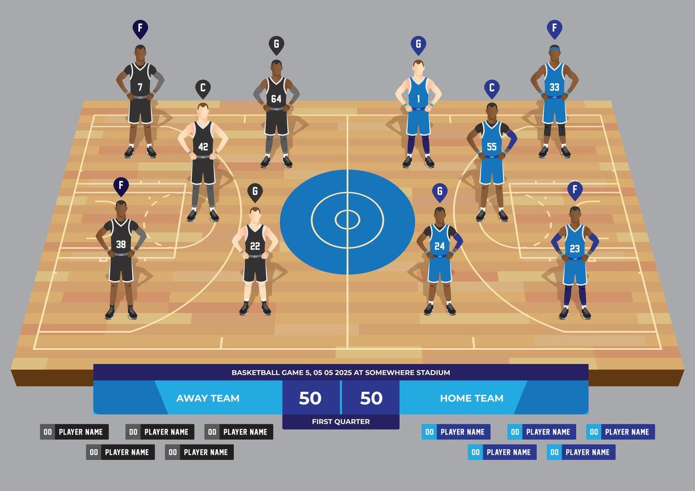 Basketball Team strategy home and away team wearing sport jersey for infographic purposes vector