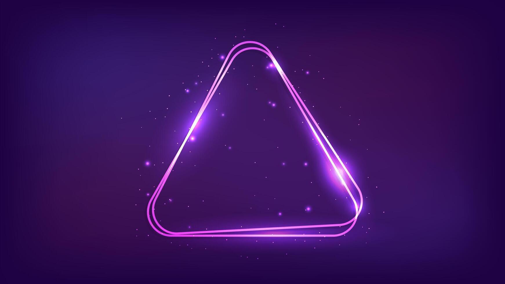 Neon rounded triangle frame with shining effects vector