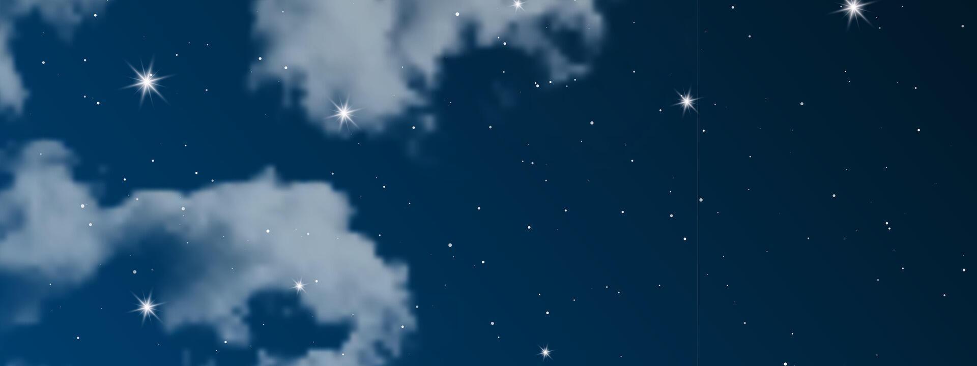 Night sky with clouds and many stars vector