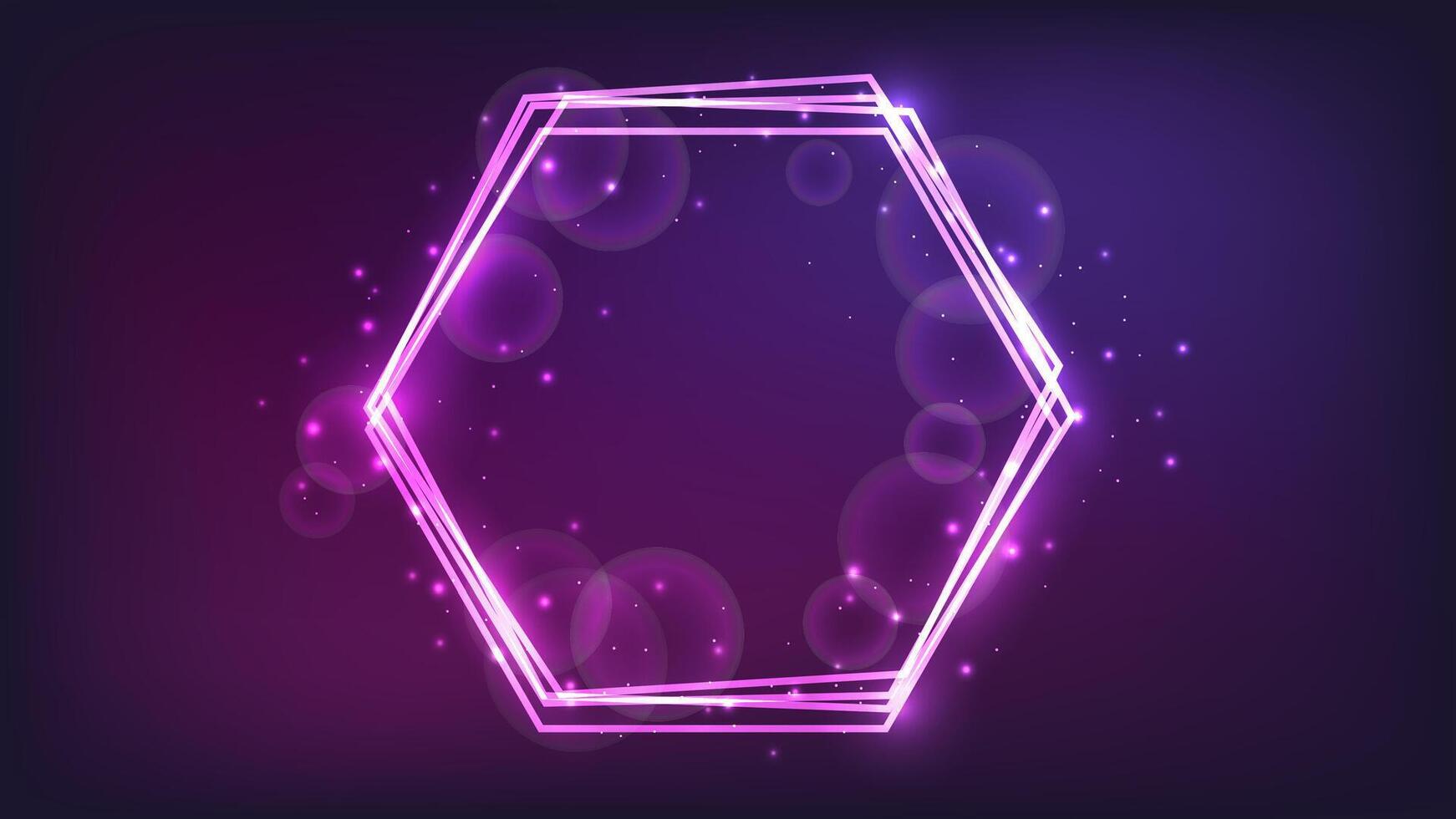 Neon hexagon frame with shining effects and sparkles vector