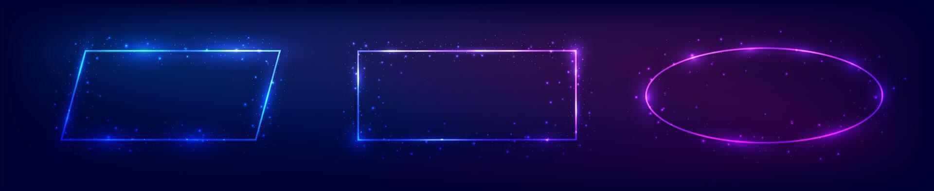 Set of neon frames with shining effects vector