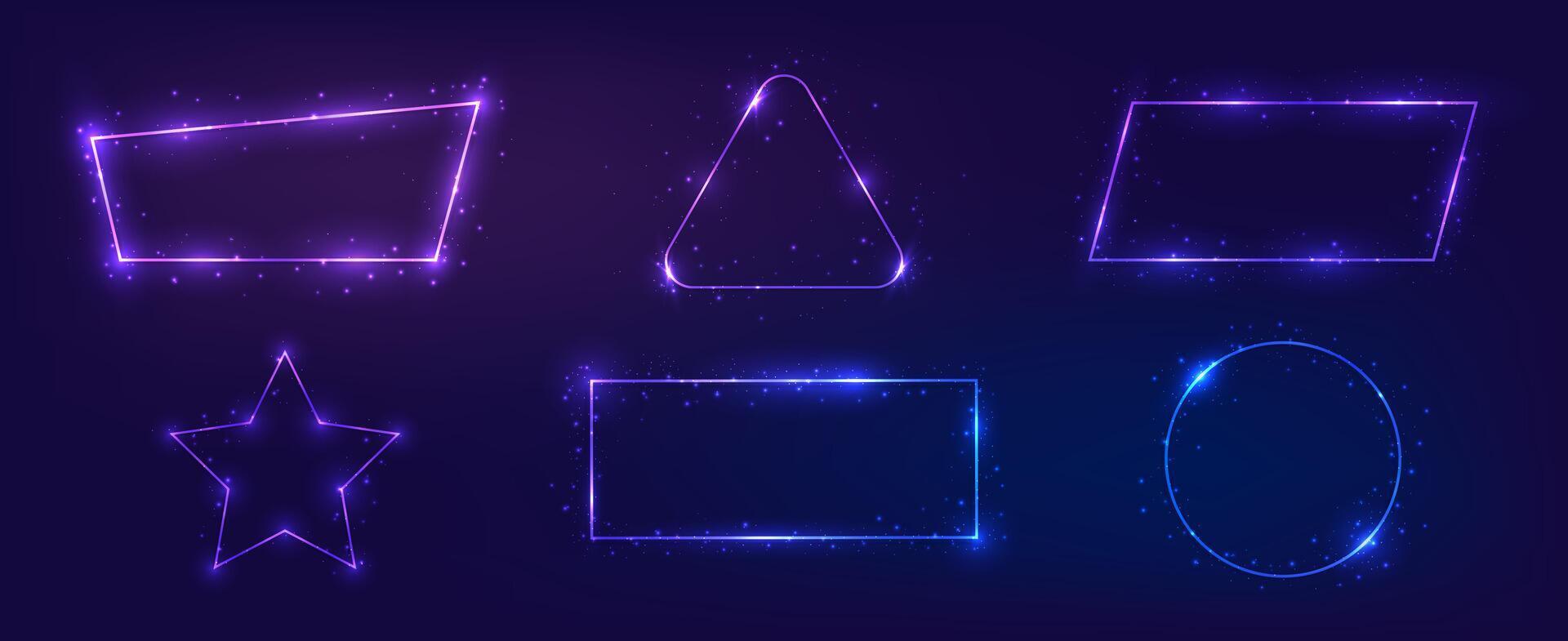 Set of six neon frames with shining effects vector