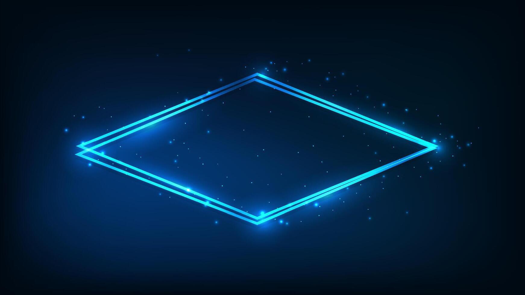 Neon double rhombus frame with shining effects vector
