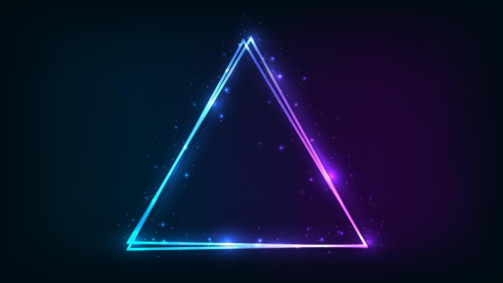 Neon double triangular frame with shining effects vector