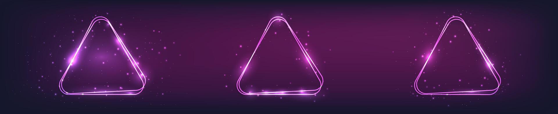 Neon double rounded triangle frame with shining effects vector