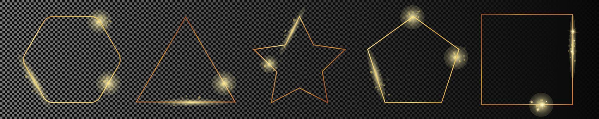 Gold glowing different geometric shape frame vector