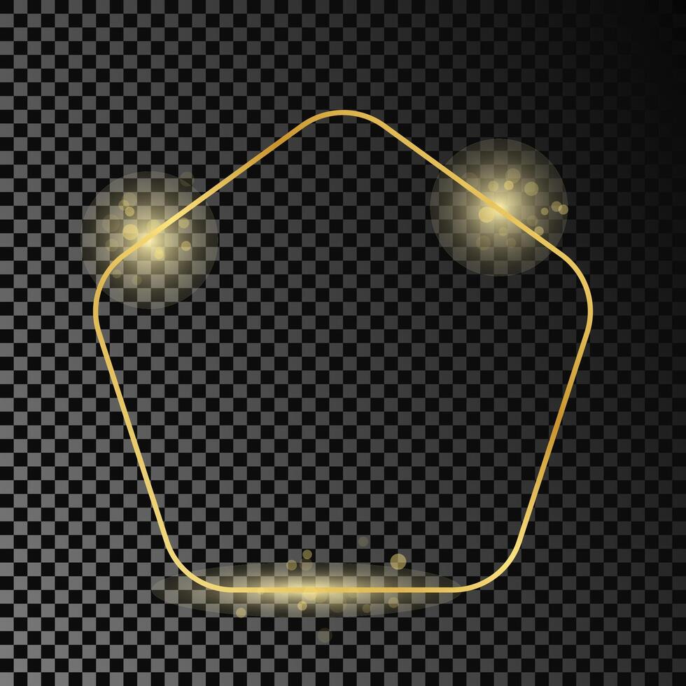 Gold glowing rounded pentagon shape frame vector