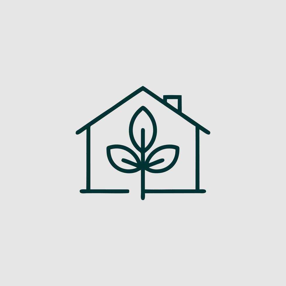 House with plant icon. Gray background with green. vector