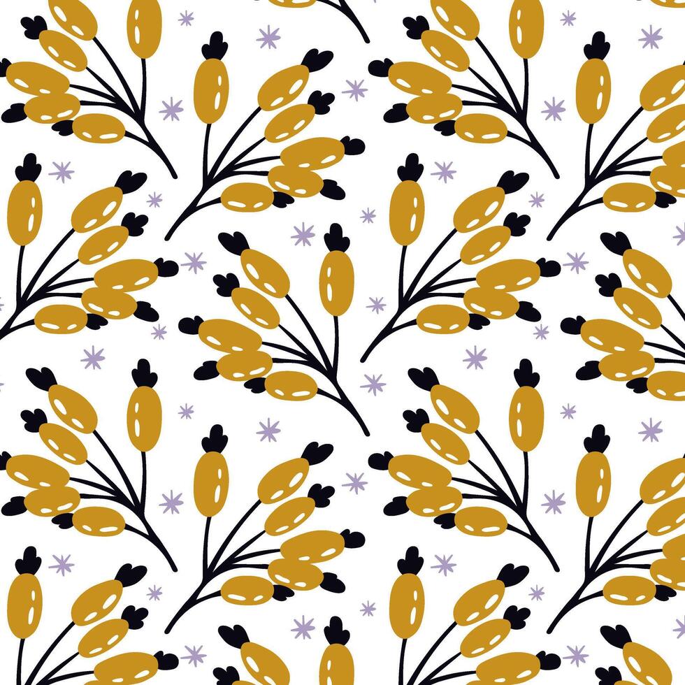 Christmas background with berries and snowflakes. Pattern with winter berries in flat style. Winter background. Festive pattern for packaging, textiles, banner, cards and other. vector