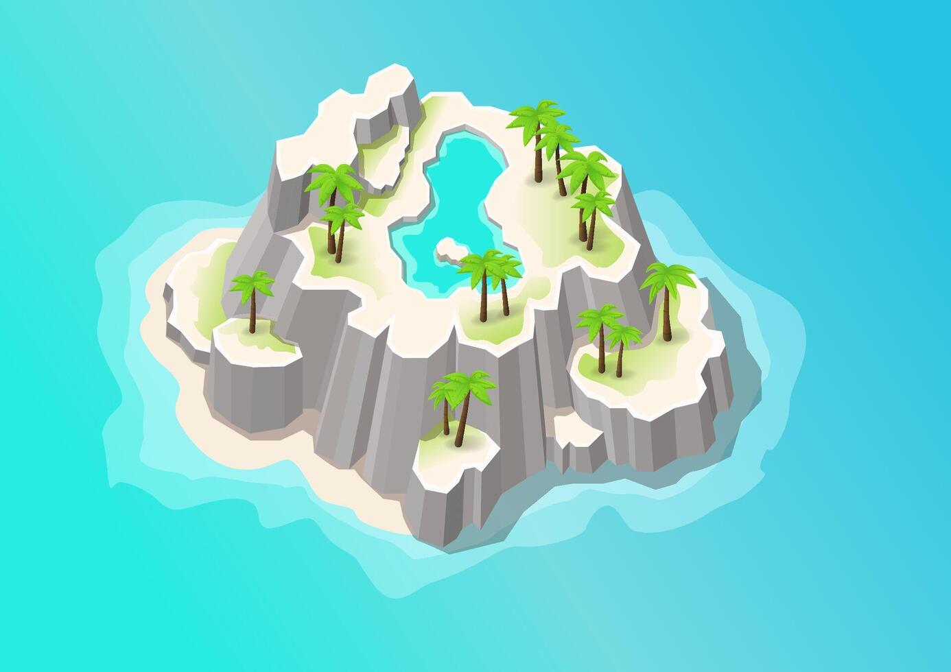 Isometric of rocky mountain island with trees vector