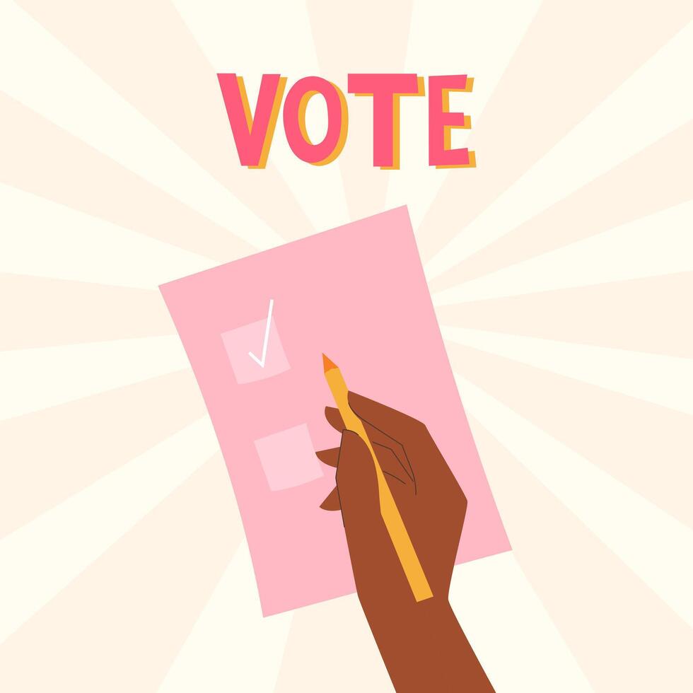Election 2024. Person fills out a ballot paper vector