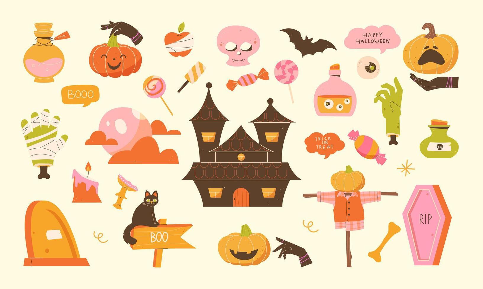 Halloween retro set. Happy Halloween vector