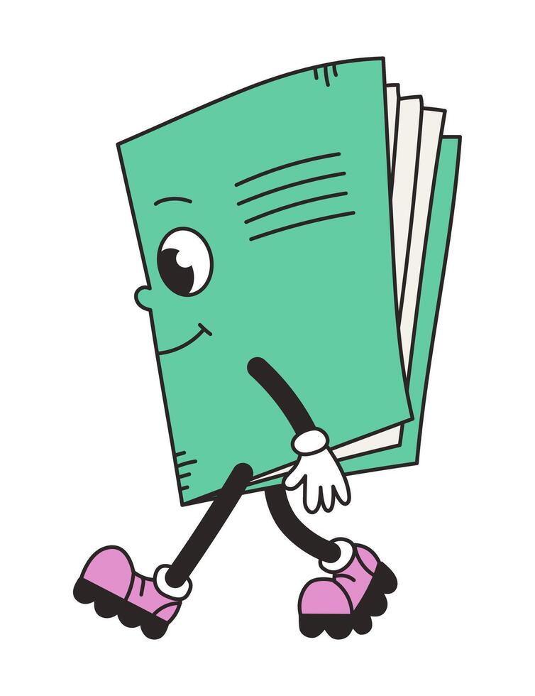 Retro groovy character notebook. Funny vintage mascot element. Stationery. Education, school. Cartoon illustration vector