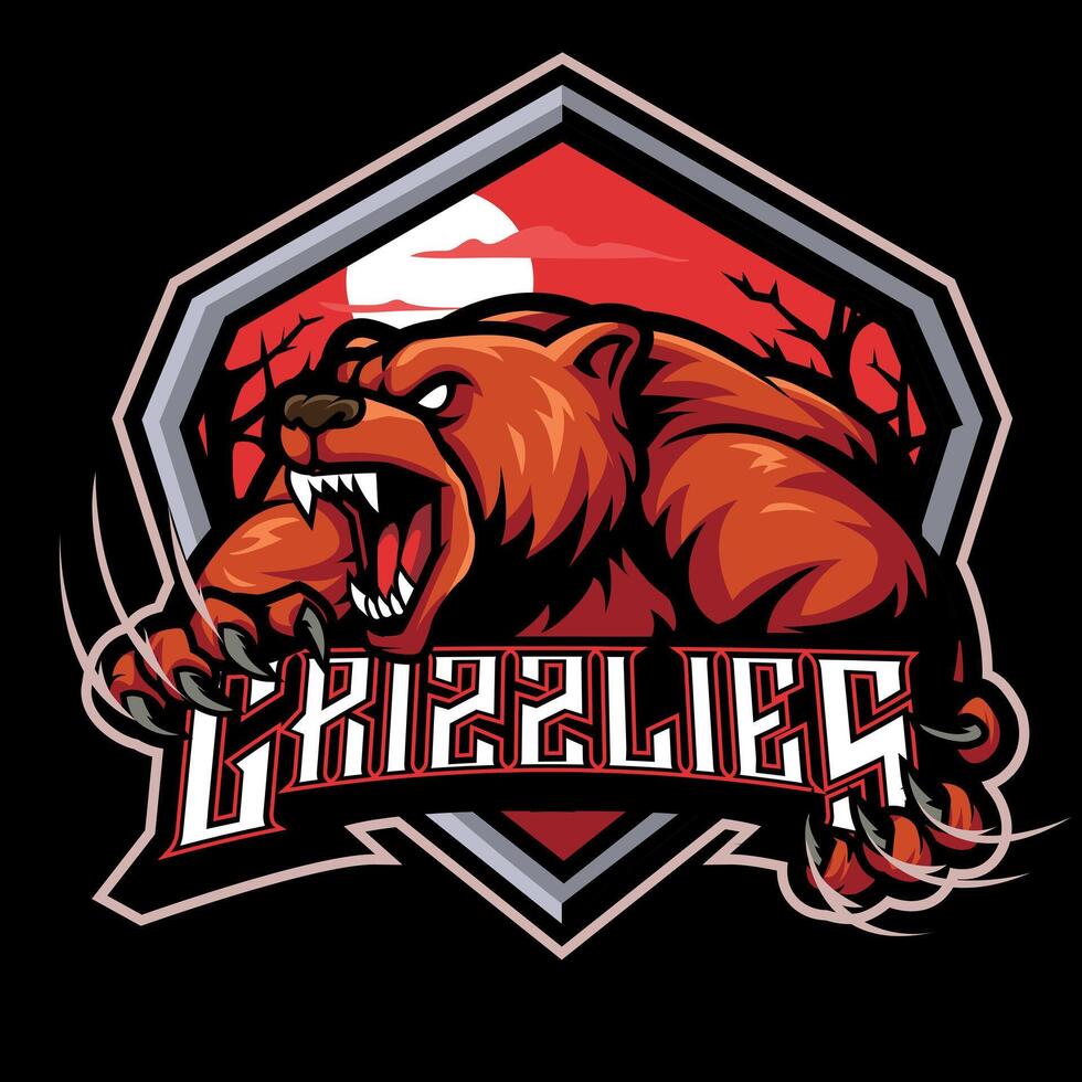 Modern professional grizzly bear logo for a sport team vector
