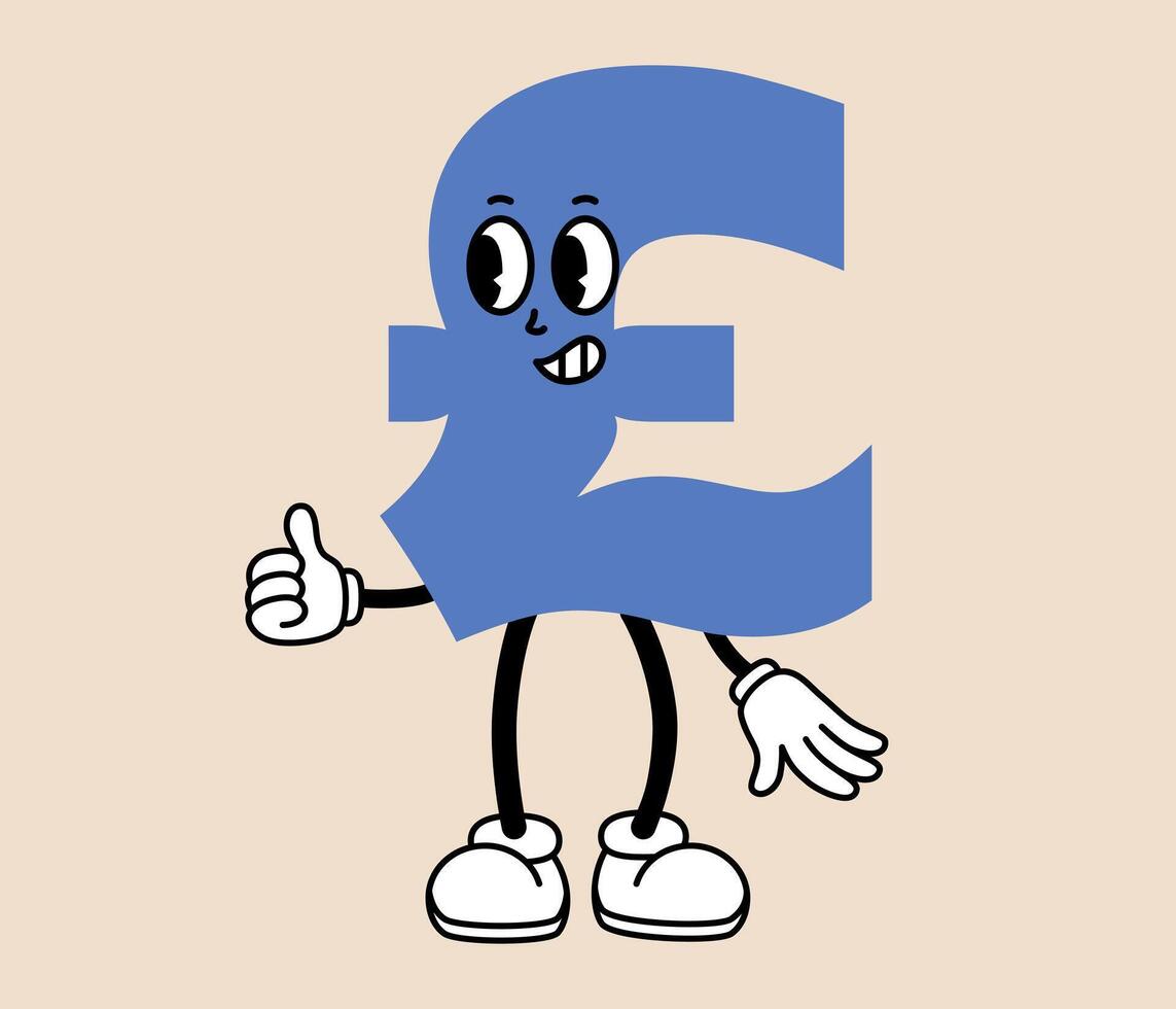 Groovy pound cartoon character. Funny retro money mascot with face emotion, hands and legs. Fun monetary sticker. Comic element in trendy retro style. illustration vector