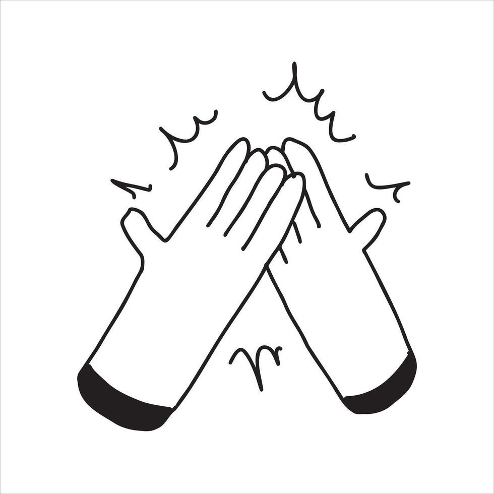 Hand clap, give five gesture. Outline doodle agreement. Friendship and applaud concept. Cartoon positive communication of two people. Sketch hand drawing vector