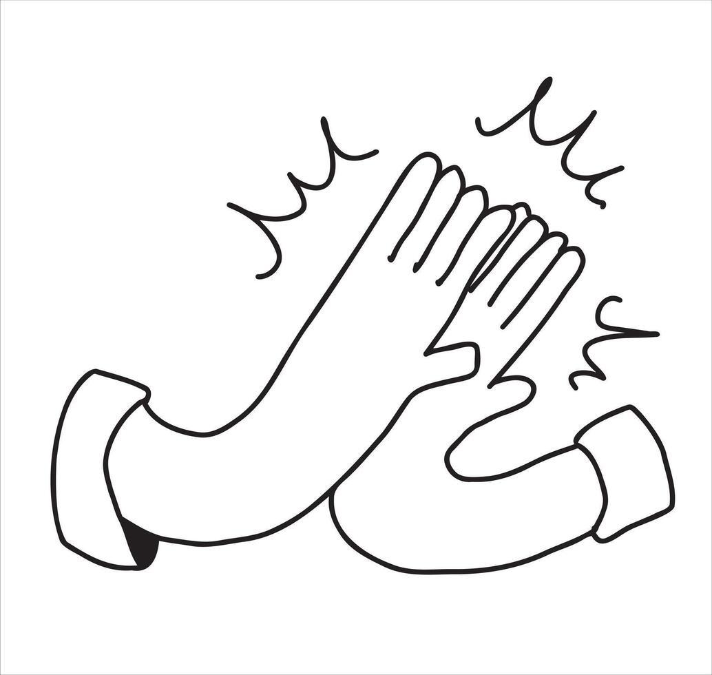 Hand clap, give five gesture. Outline doodle agreement. Friendship and applaud concept. Cartoon positive communication of two people. Sketch hand drawing vector