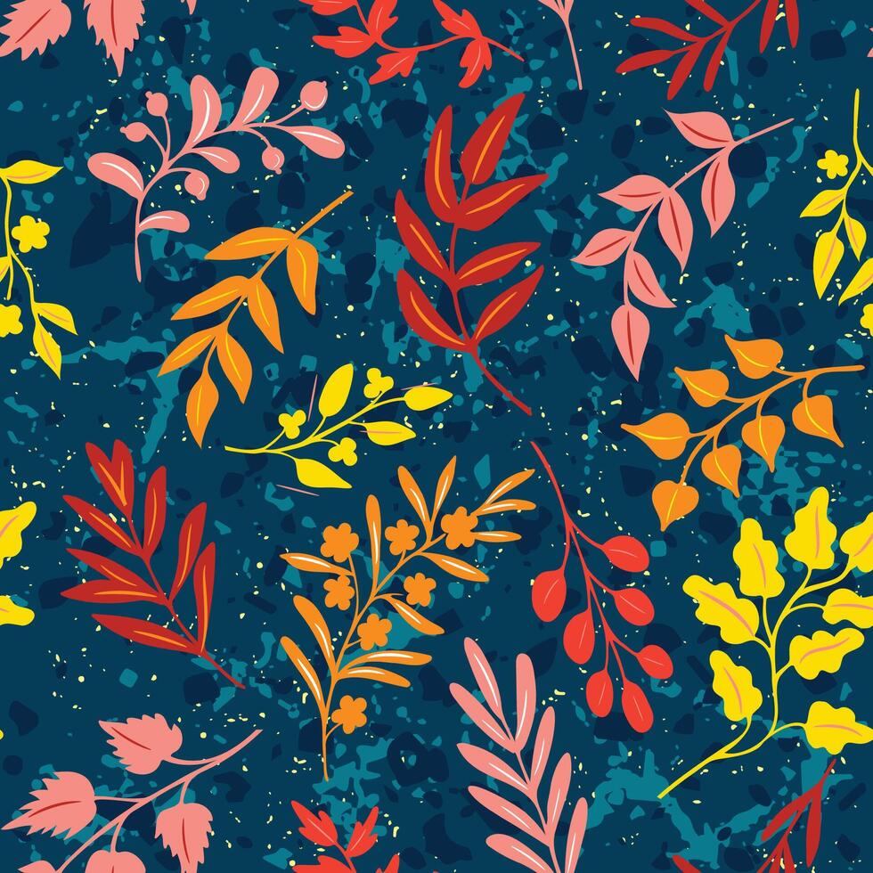 Retro style pattern with autumn leaves, herbs vector