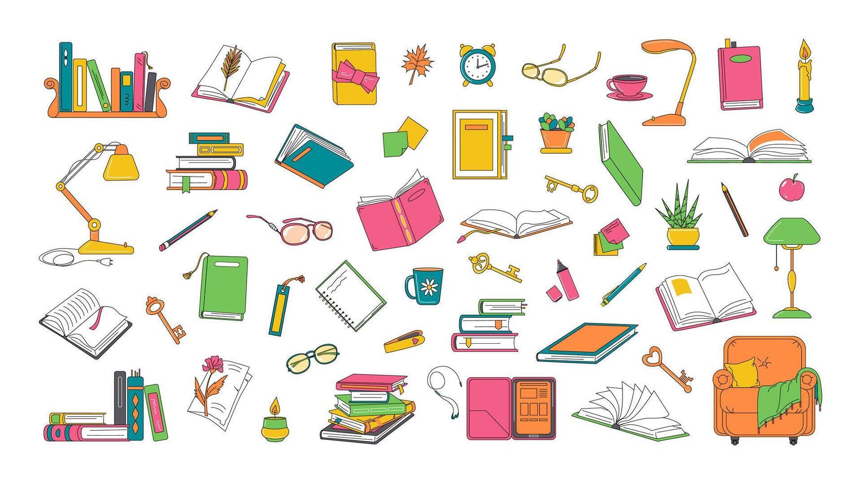 Books and stationery, reading related objects vector