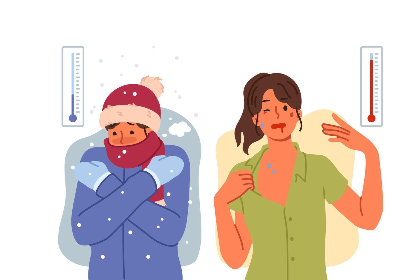 Extreme weather conditions cause problems for people suffering from winter cold and summer heat vector