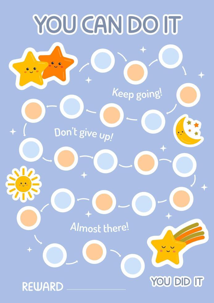 Printable rainbow reward chart. Chore chart for toddler. Sticker reward chart. Behavior for kids. Reward and achievement. Potty training chart. vector