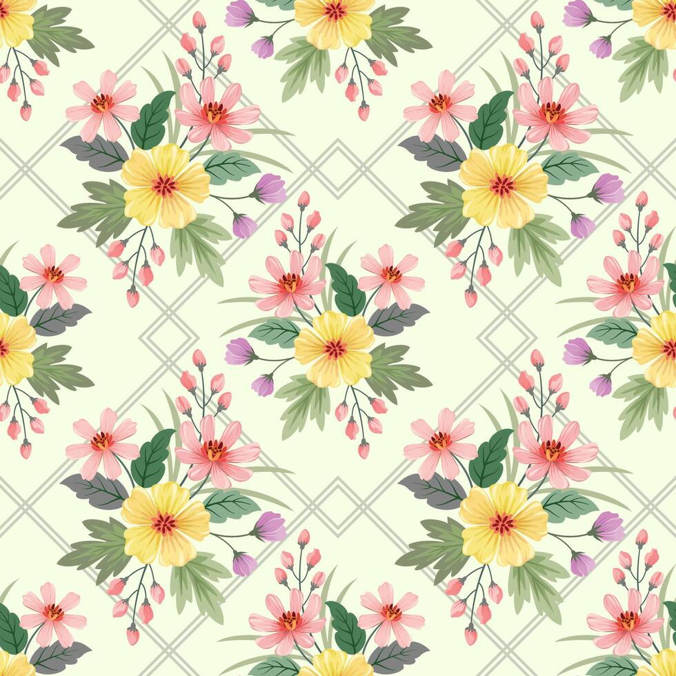 Colorful hand draw flowers seamless pattern. vector