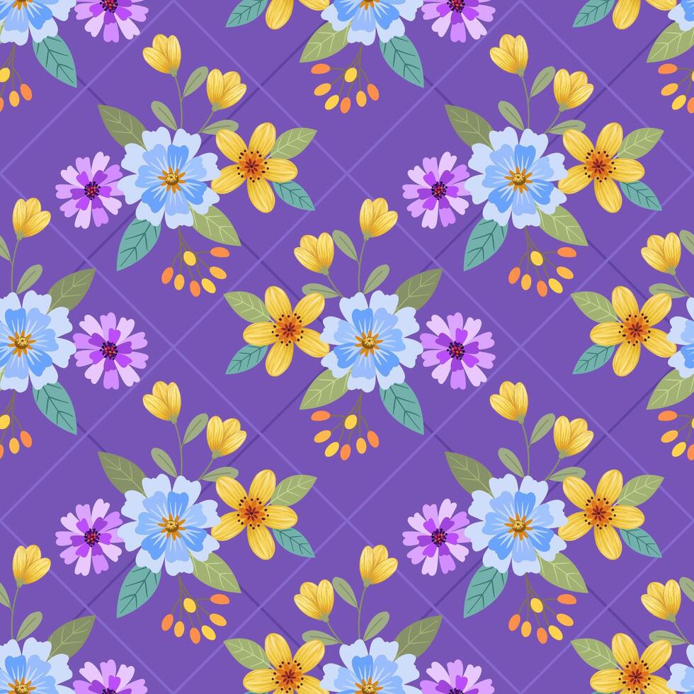 Beautiful blooming flowers on purple color background. vector