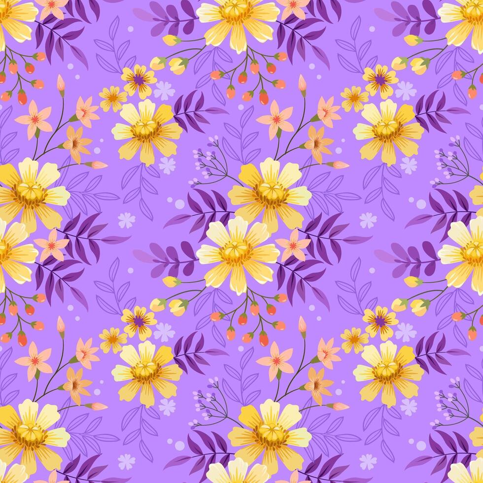 Yellow and oranger flowers on purple color background vector