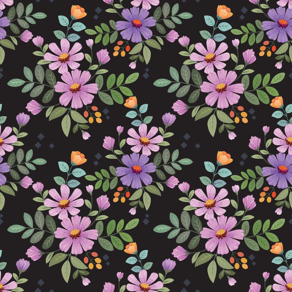 Beautiful flowers and leaf on black color background vector
