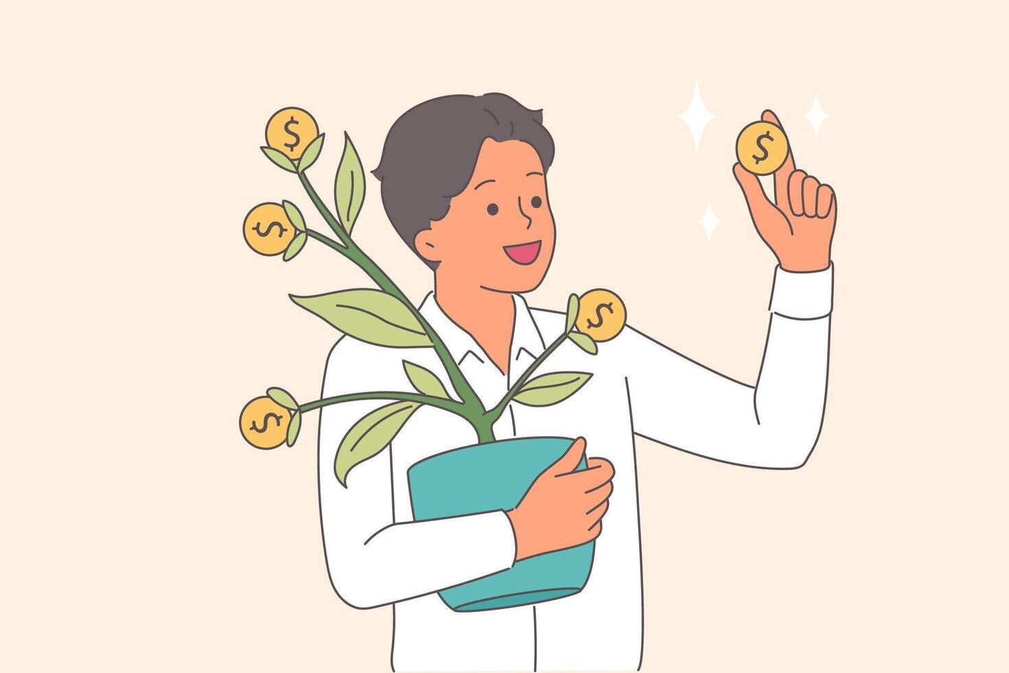 Money tree in hands of business man receiving income and profit from investments in shares vector